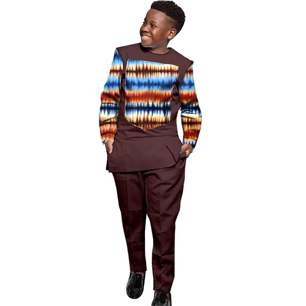 African Boys Ankara Print Top & Pants Set – Dashiki Kids Outfit in Bazin Riche African Style - Free Delivery Worldwide only at Flexi Africa