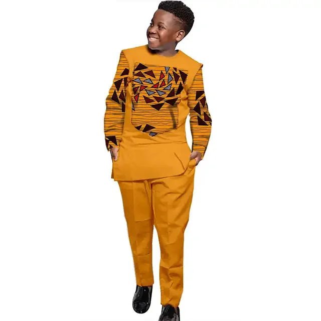 African Boys Ankara Print Top & Pants Set – Dashiki Kids Outfit in Bazin Riche African Style - Free Delivery Worldwide only at Flexi Africa