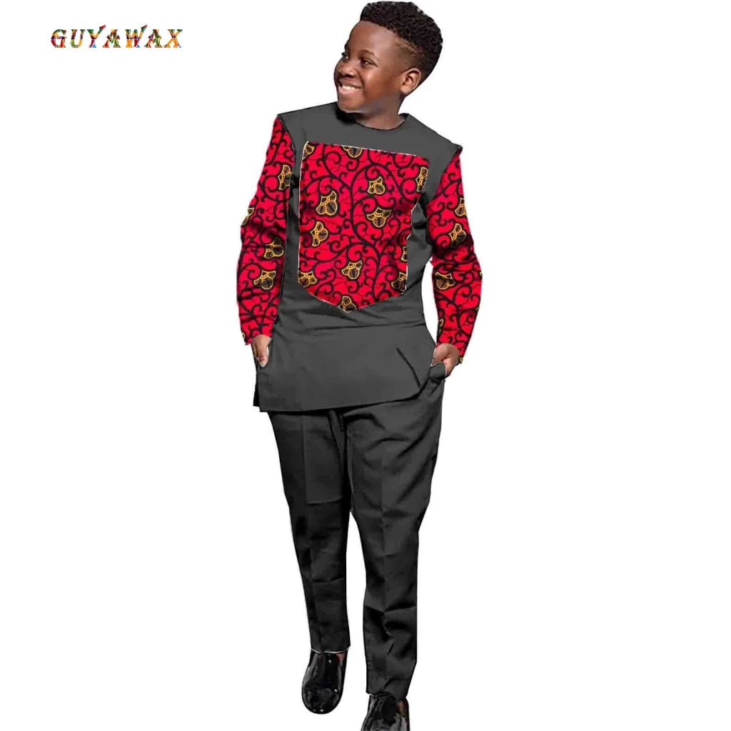 African Boys Ankara Print Top & Pants Set – Dashiki Kids Outfit in Bazin Riche African Style - Free Delivery Worldwide only at Flexi Africa