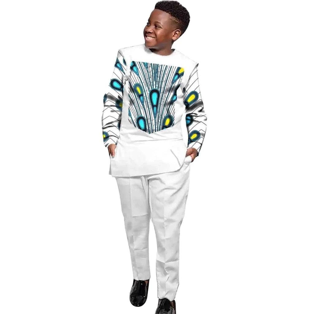 African Boys Ankara Print Top & Pants Set – Dashiki Kids Outfit in Bazin Riche African Style - Free Delivery Worldwide only at Flexi Africa