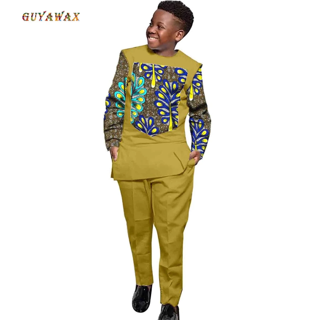 African Boys Ankara Print Top & Pants Set – Dashiki Kids Outfit in Bazin Riche African Style - Free Delivery Worldwide only at Flexi Africa