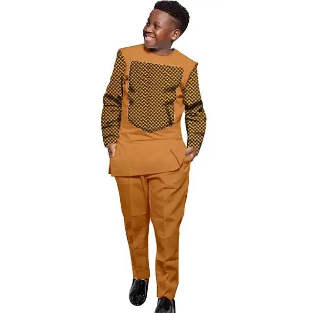 African Boys Ankara Print Top & Pants Set – Dashiki Kids Outfit in Bazin Riche African Style - Free Delivery Worldwide only at Flexi Africa