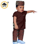 African Boys Bazin Riche 3PC Outfit – Dashiki Print Short Sleeve Top, Pants & Hat Set - Free Delivery Worldwide only at Flexi Africa