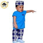 African Boys Bazin Riche 3PC Outfit – Dashiki Print Short Sleeve Top, Pants & Hat Set - Free Delivery Worldwide only at Flexi Africa