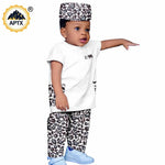 African Boys Bazin Riche 3PC Outfit – Dashiki Print Short Sleeve Top, Pants & Hat Set - Free Delivery Worldwide only at Flexi Africa