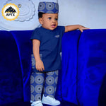 African Boys Bazin Riche 3PC Outfit – Dashiki Print Short Sleeve Top, Pants & Hat Set - Free Delivery Worldwide only at Flexi Africa