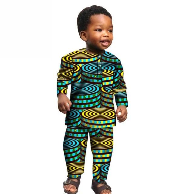 African Boys Cotton Clothes Wax Print Top and Pants Sets for Kids - Flexi Africa - Free Delivery Worldwide only at www.flexiafrica.com