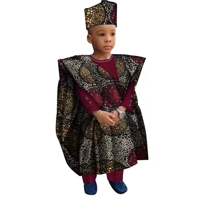 African Boys Dashiki Outfit Set – Bazin Riche Print Top & Pants - Free Delivery Worldwide only at Flexi Africa