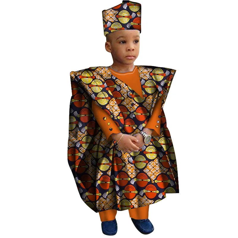 African Boys Dashiki Outfit Set – Bazin Riche Print Top & Pants - Free Delivery Worldwide only at Flexi Africa