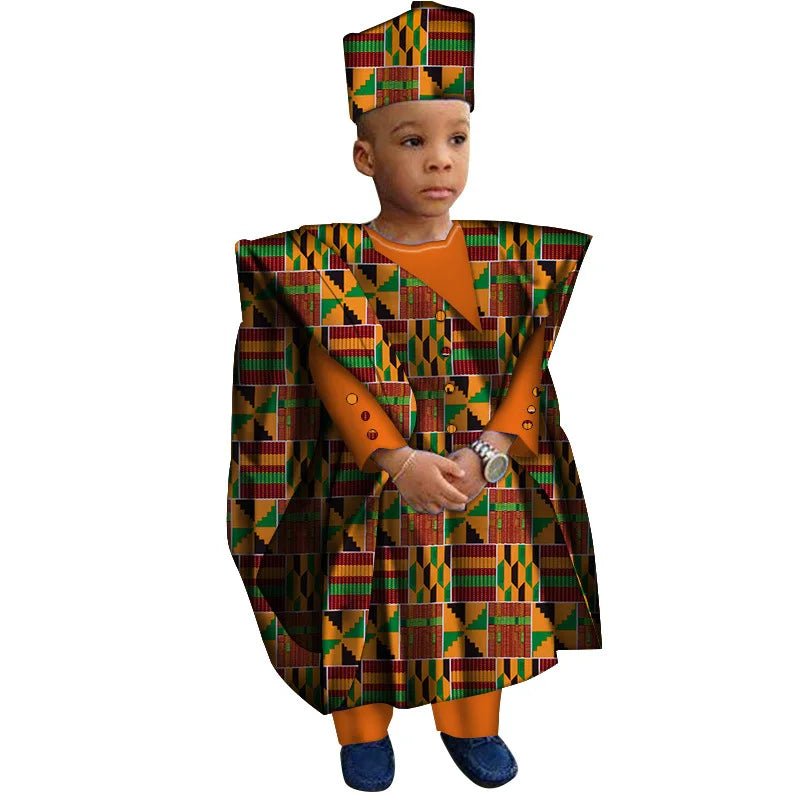 African Boys Dashiki Outfit Set – Bazin Riche Print Top & Pants - Free Delivery Worldwide only at Flexi Africa