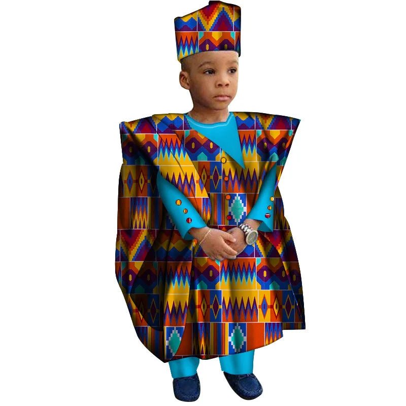 African Boys Dashiki Outfit Set – Bazin Riche Print Top & Pants - Free Delivery Worldwide only at Flexi Africa
