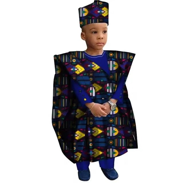 African Boys Dashiki Outfit Set – Bazin Riche Print Top & Pants - Free Delivery Worldwide only at Flexi Africa