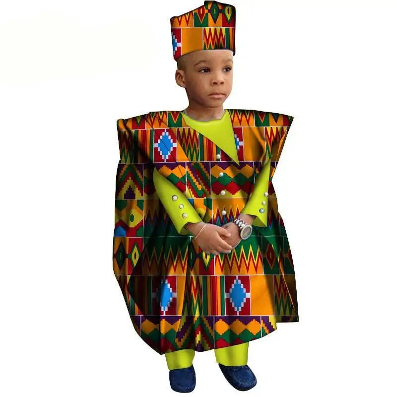 African Boys Dashiki Outfit Set – Bazin Riche Print Top & Pants - Free Delivery Worldwide only at Flexi Africa