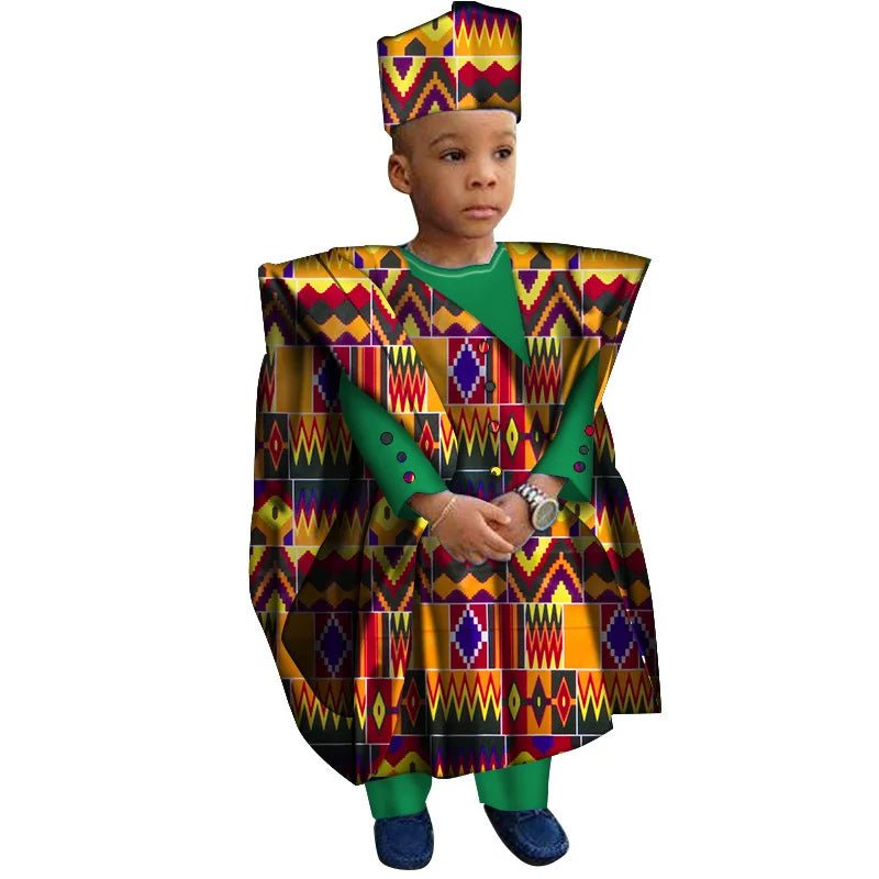 African Boys Dashiki Outfit Set – Bazin Riche Print Top & Pants - Free Delivery Worldwide only at Flexi Africa