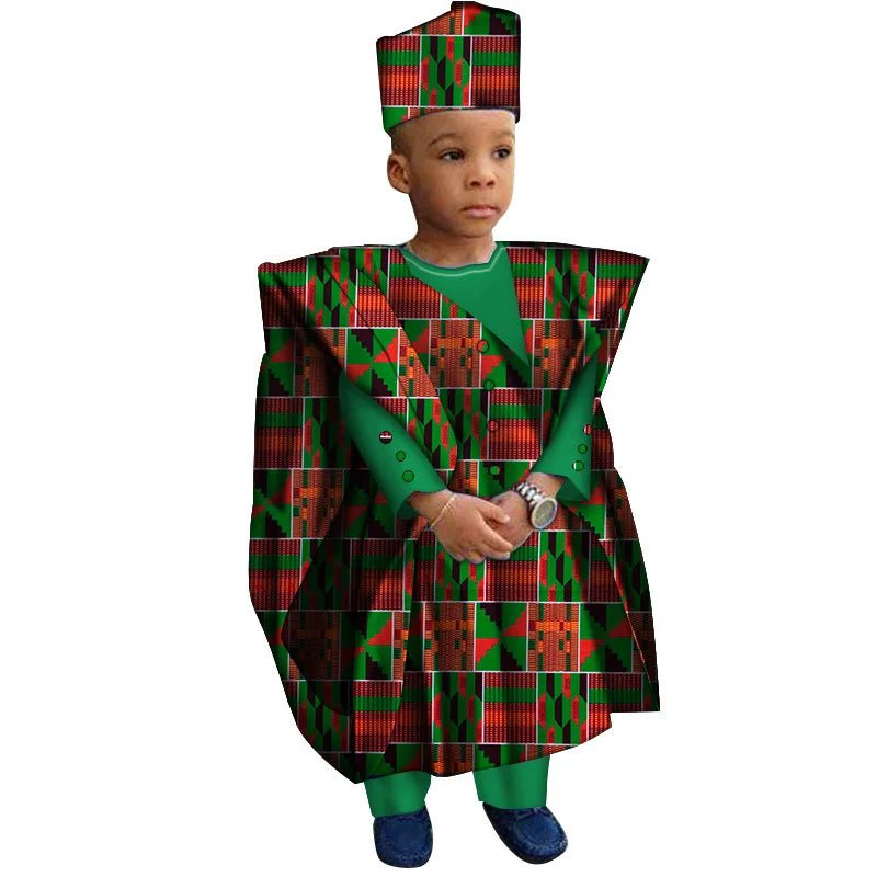 African Boys Dashiki Outfit Set – Bazin Riche Print Top & Pants - Free Delivery Worldwide only at Flexi Africa