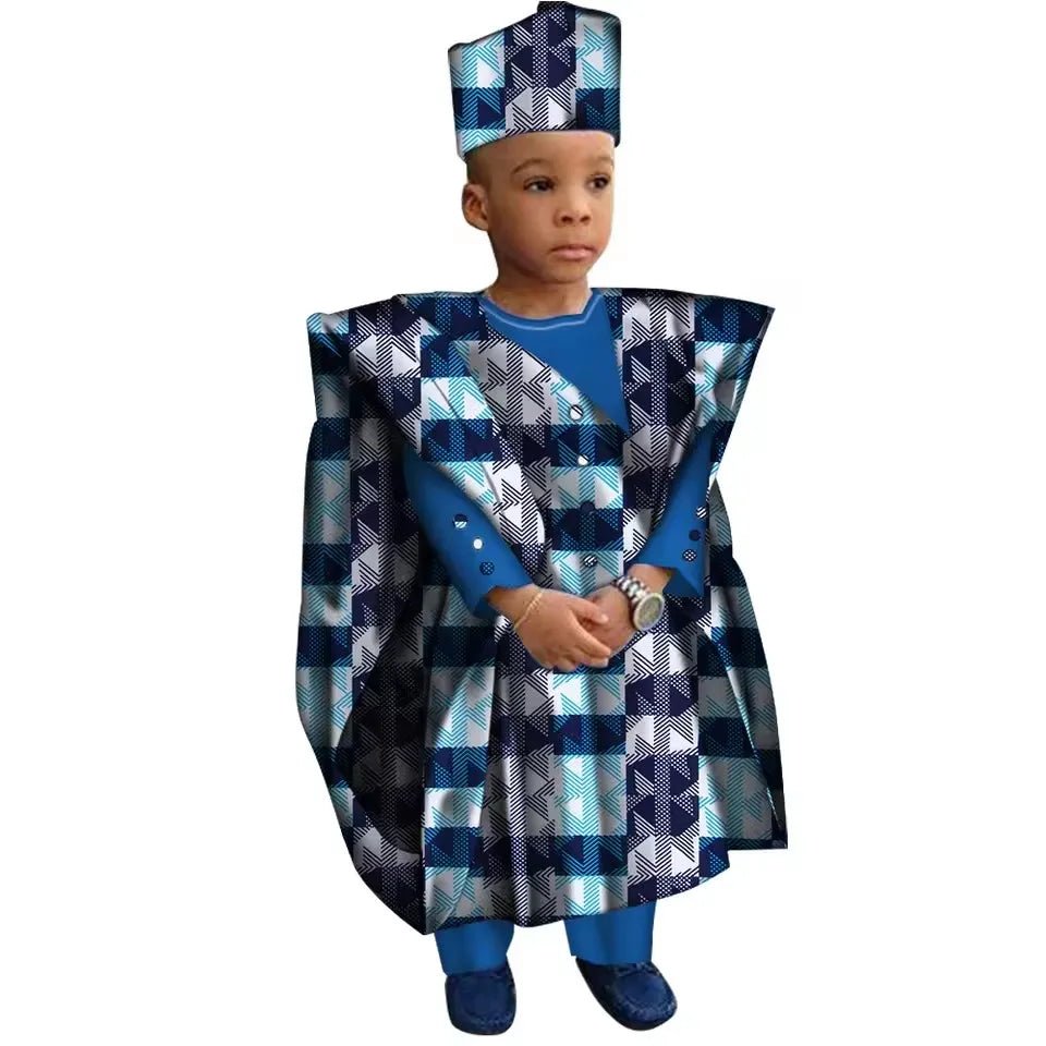 African Boys Dashiki Outfit Set – Bazin Riche Print Top & Pants - Free Delivery Worldwide only at Flexi Africa
