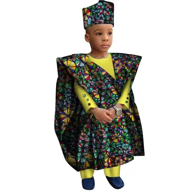 African Boys Dashiki Outfit Set – Bazin Riche Print Top & Pants - Free Delivery Worldwide only at Flexi Africa