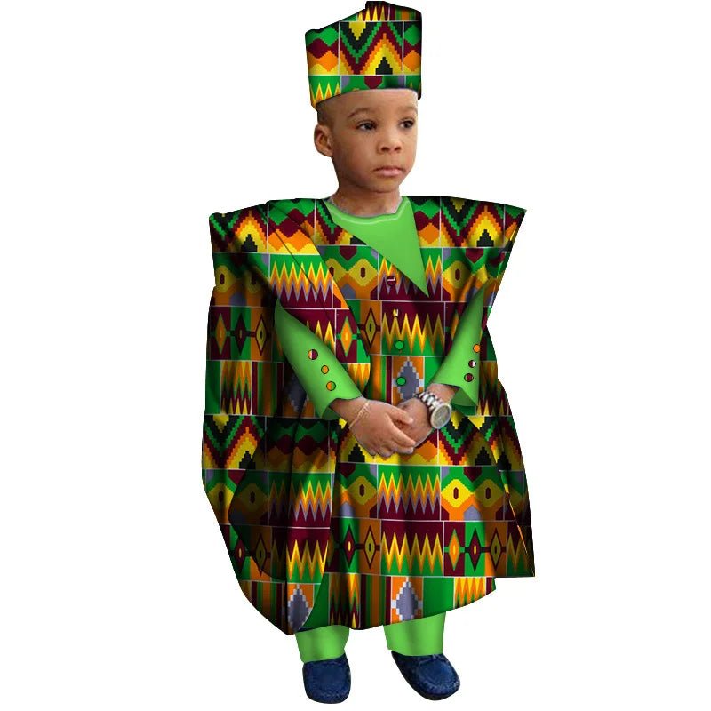 African Boys Dashiki Outfit Set – Bazin Riche Print Top & Pants - Free Delivery Worldwide only at Flexi Africa