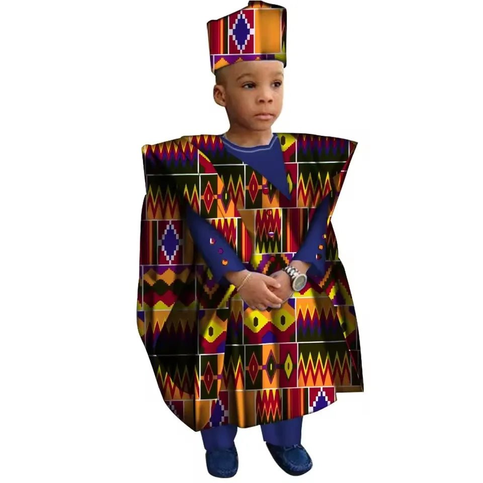 African Boys Dashiki Outfit Set – Bazin Riche Print Top & Pants - Free Delivery Worldwide only at Flexi Africa
