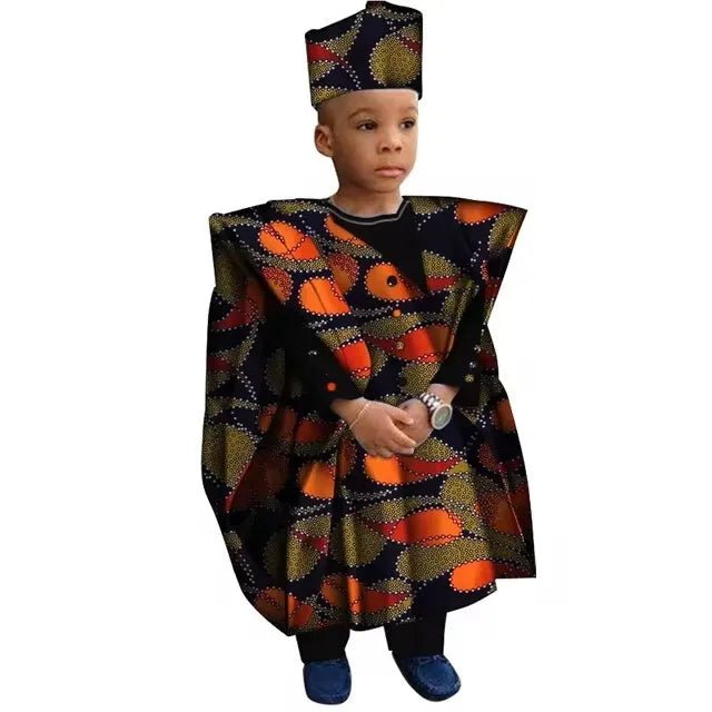 African Boys Dashiki Outfit Set – Bazin Riche Print Top & Pants - Free Delivery Worldwide only at Flexi Africa