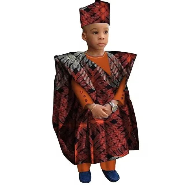 African Boys Dashiki Outfit Set – Bazin Riche Print Top & Pants - Free Delivery Worldwide only at Flexi Africa