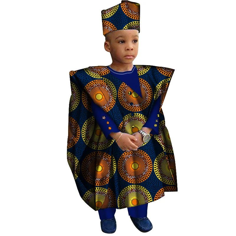 African Boys Dashiki Outfit Set – Bazin Riche Print Top & Pants - Free Delivery Worldwide only at Flexi Africa