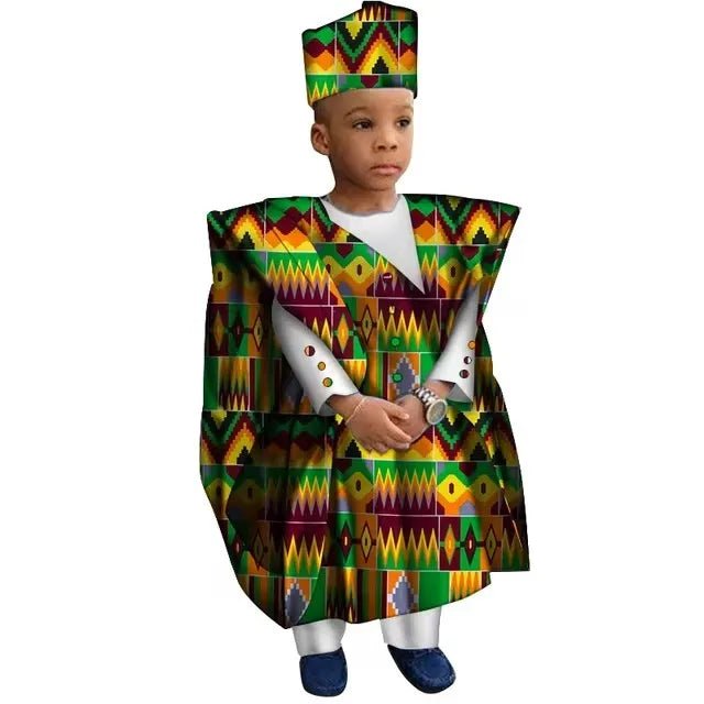 African Boys Dashiki Outfit Set – Bazin Riche Print Top & Pants - Free Delivery Worldwide only at Flexi Africa