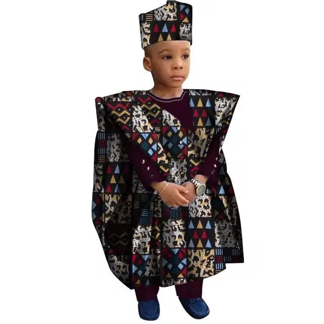 African Boys Dashiki Outfit Set – Bazin Riche Print Top & Pants - Free Delivery Worldwide only at Flexi Africa