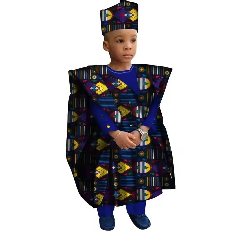 African Boys Dashiki Outfit Set – Bazin Riche Print Top & Pants - Free Delivery Worldwide only at Flexi Africa