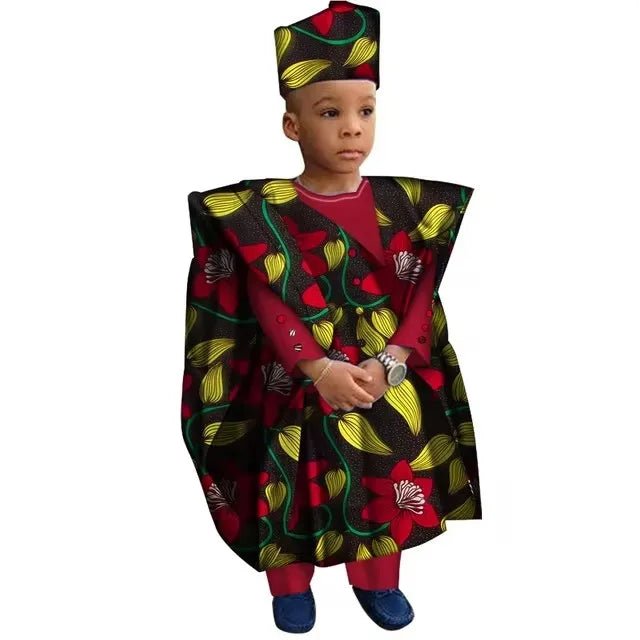 African Boys Dashiki Outfit Set – Bazin Riche Print Top & Pants - Free Delivery Worldwide only at Flexi Africa