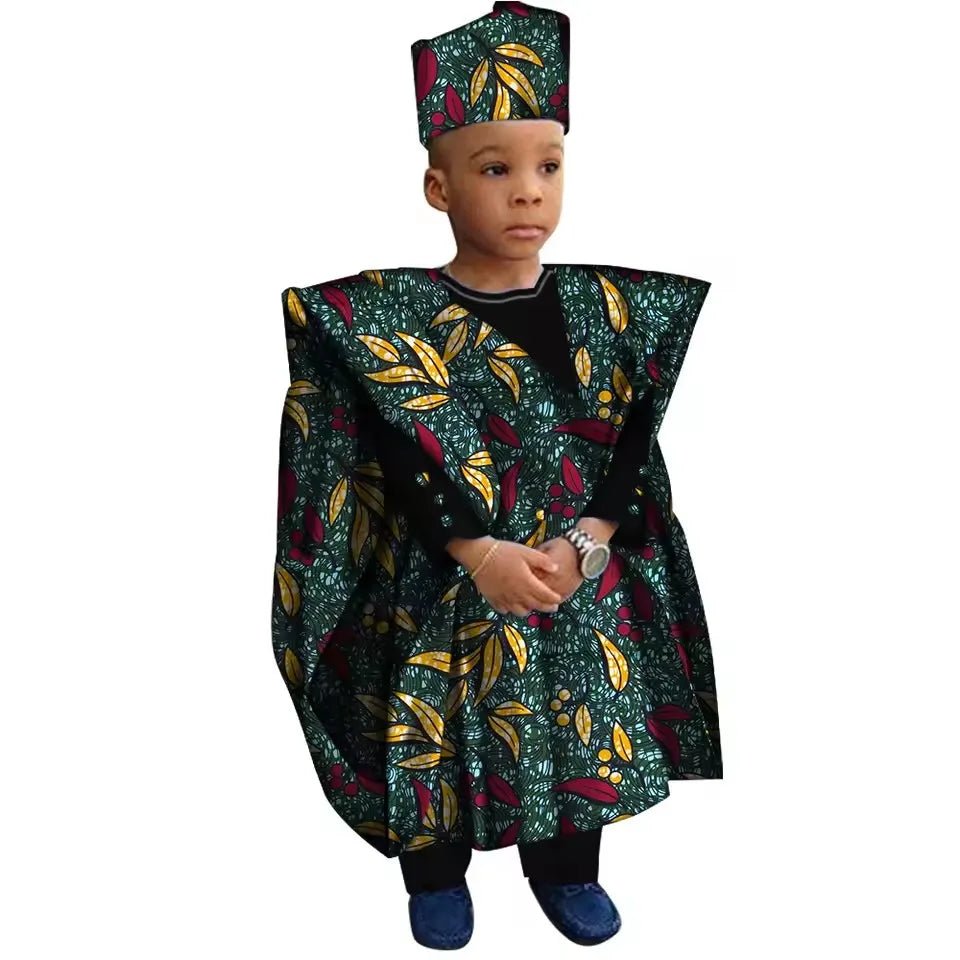 African Boys Dashiki Outfit Set – Bazin Riche Print Top & Pants - Free Delivery Worldwide only at Flexi Africa