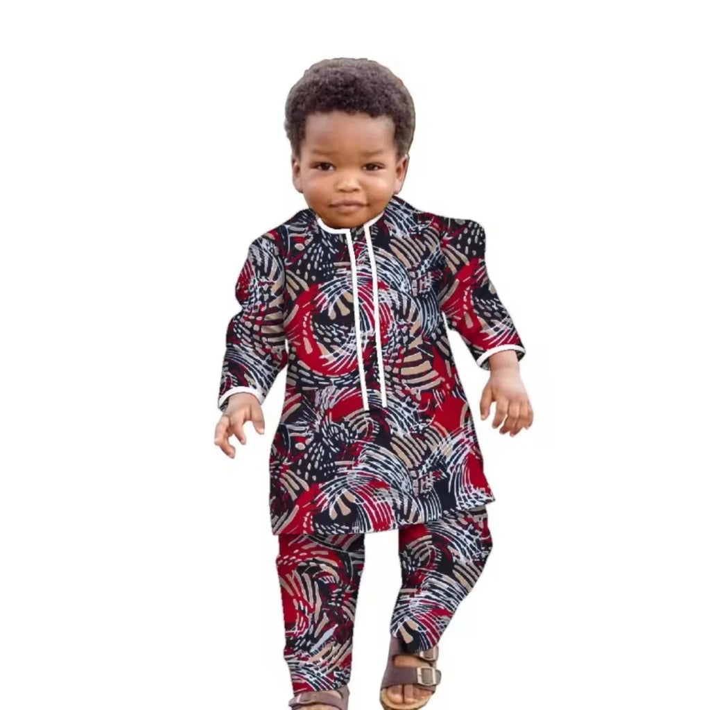 African Boys Dashiki Set – Cotton Ankara Print Top & Pants Kids Outfit (Bazin Riche Style) - Free Delivery Worldwide only at Flexi Africa