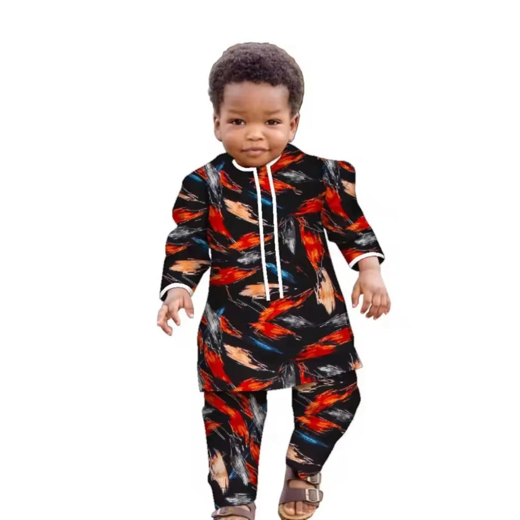 African Boys Dashiki Set – Cotton Ankara Print Top & Pants Kids Outfit (Bazin Riche Style) - Free Delivery Worldwide only at Flexi Africa