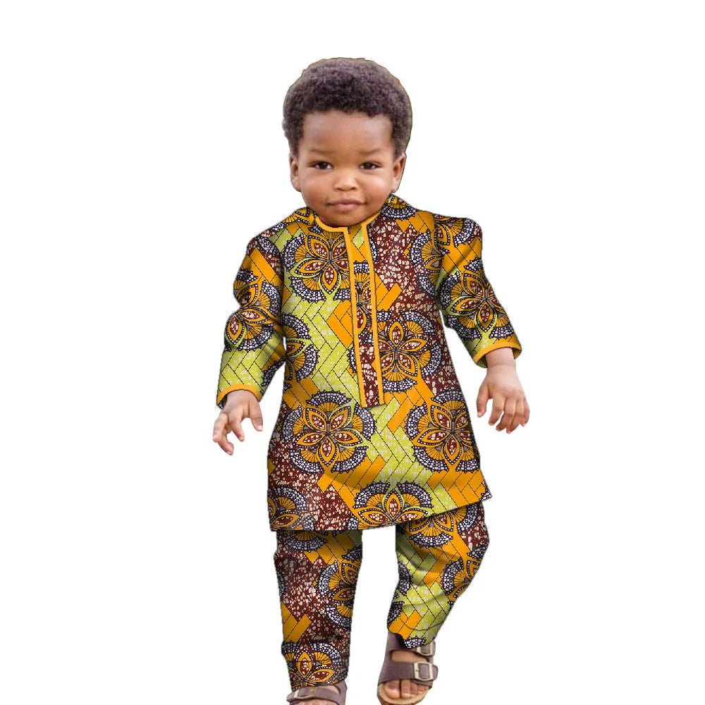 African Boys Dashiki Set – Cotton Ankara Print Top & Pants Kids Outfit (Bazin Riche Style) - Free Delivery Worldwide only at Flexi Africa