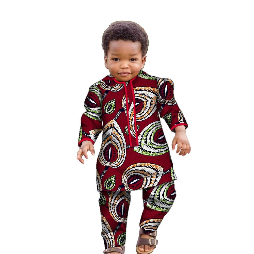 African Boys Dashiki Set – Cotton Ankara Print Top & Pants Kids Outfit (Bazin Riche Style) - Free Delivery Worldwide only at Flexi Africa