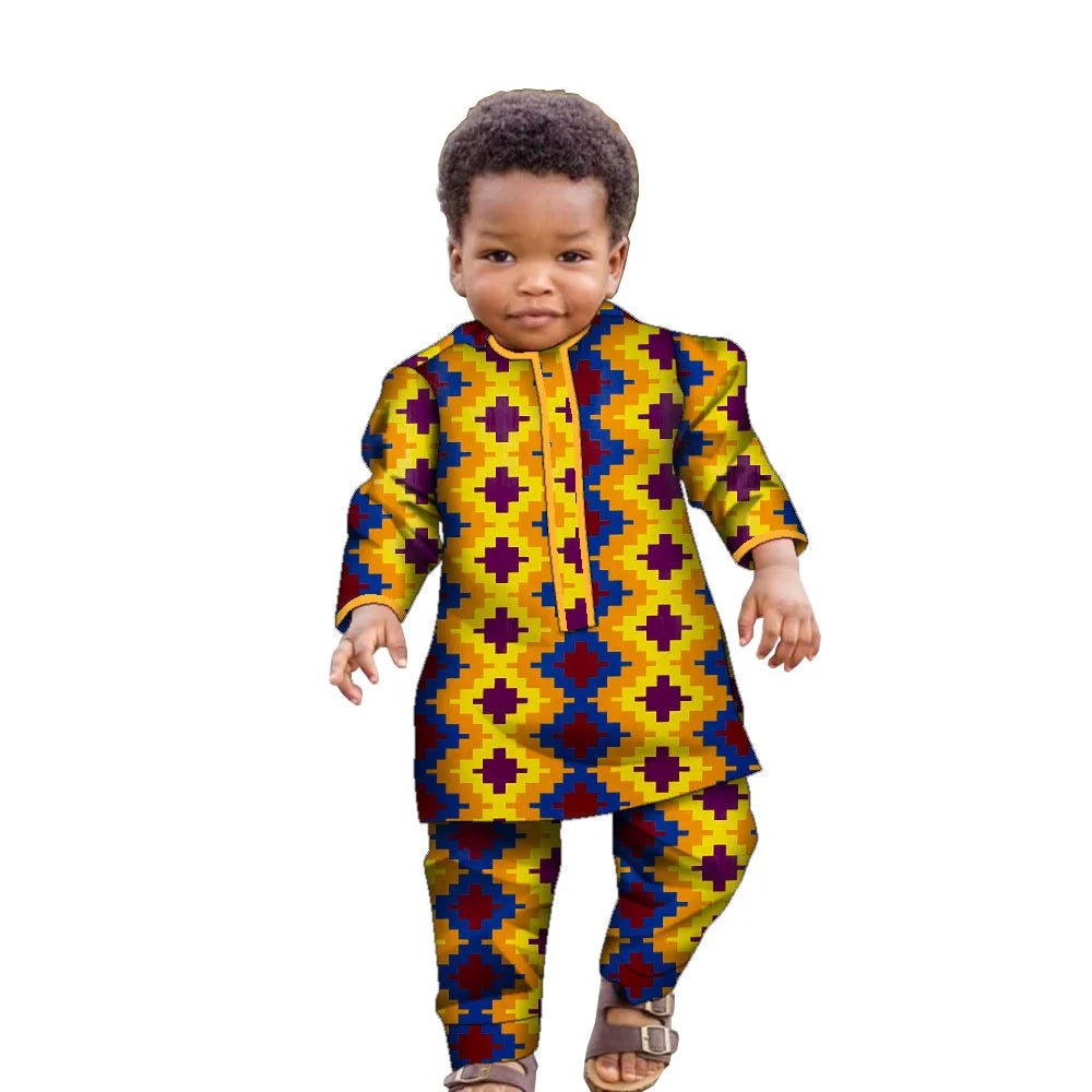 African Boys Dashiki Set – Cotton Ankara Print Top & Pants Kids Outfit (Bazin Riche Style) - Free Delivery Worldwide only at Flexi Africa
