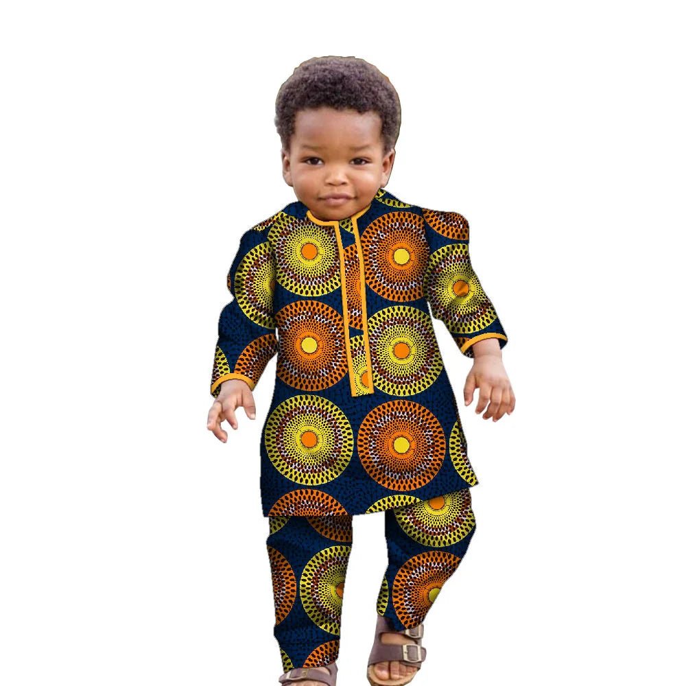 African Boys Dashiki Set – Cotton Ankara Print Top & Pants Kids Outfit (Bazin Riche Style) - Free Delivery Worldwide only at Flexi Africa