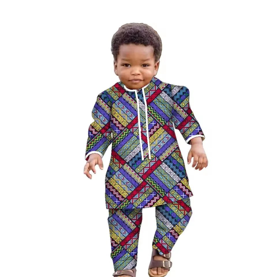 African Boys Dashiki Set – Cotton Ankara Print Top & Pants Kids Outfit (Bazin Riche Style) - Free Delivery Worldwide only at Flexi Africa
