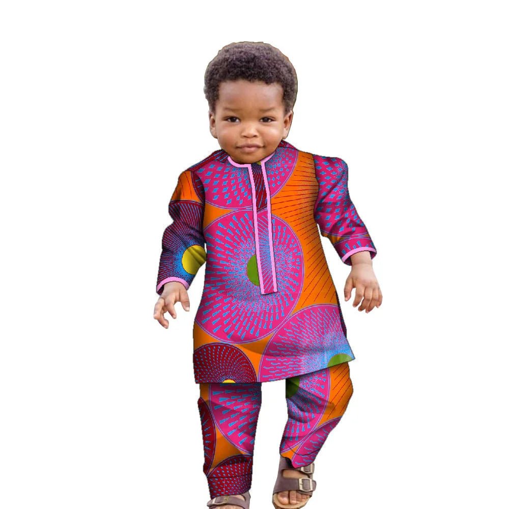 African Boys Dashiki Set – Cotton Ankara Print Top & Pants Kids Outfit (Bazin Riche Style) - Free Delivery Worldwide only at Flexi Africa