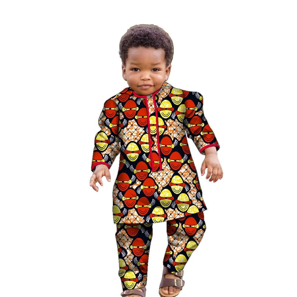 African Boys Dashiki Set – Cotton Ankara Print Top & Pants Kids Outfit (Bazin Riche Style) - Free Delivery Worldwide only at Flexi Africa