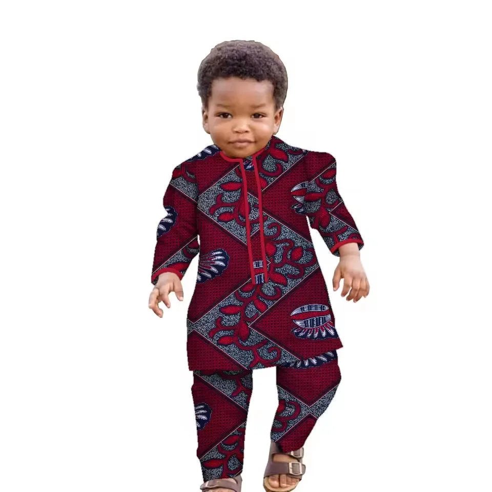 African Boys Dashiki Set – Cotton Ankara Print Top & Pants Kids Outfit (Bazin Riche Style) - Free Delivery Worldwide only at Flexi Africa