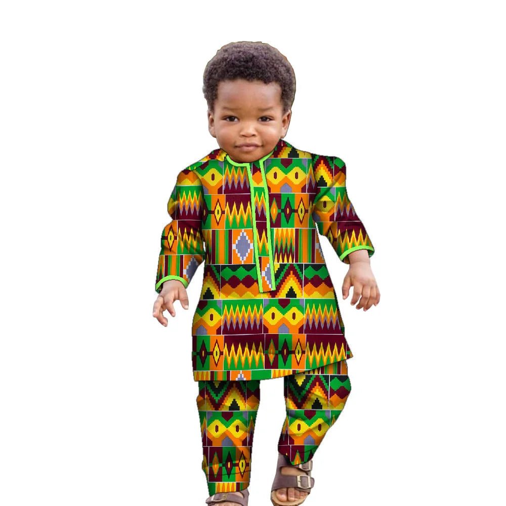 African Boys Dashiki Set – Cotton Ankara Print Top & Pants Kids Outfit (Bazin Riche Style) - Free Delivery Worldwide only at Flexi Africa