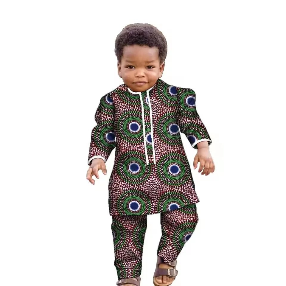African Boys Dashiki Set – Cotton Ankara Print Top & Pants Kids Outfit (Bazin Riche Style) - Free Delivery Worldwide only at Flexi Africa
