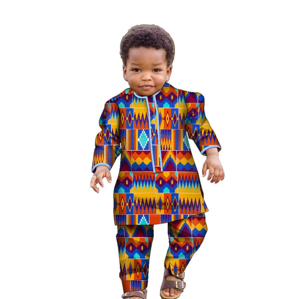 African Boys Dashiki Set – Cotton Ankara Print Top & Pants Kids Outfit (Bazin Riche Style) - Free Delivery Worldwide only at Flexi Africa
