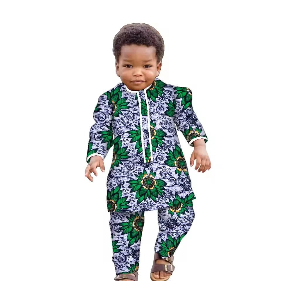 African Boys Dashiki Set – Cotton Ankara Print Top & Pants Kids Outfit (Bazin Riche Style) - Free Delivery Worldwide only at Flexi Africa