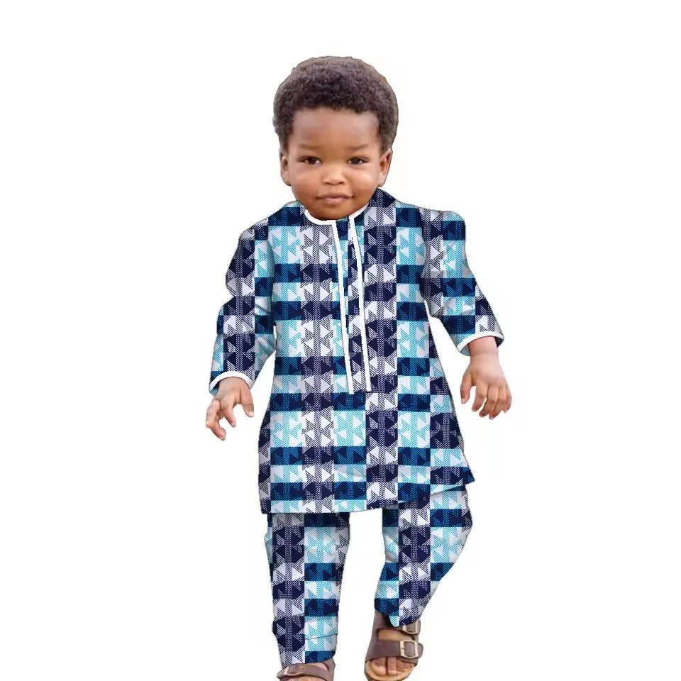 African Boys Dashiki Set – Cotton Ankara Print Top & Pants Kids Outfit (Bazin Riche Style) - Free Delivery Worldwide only at Flexi Africa