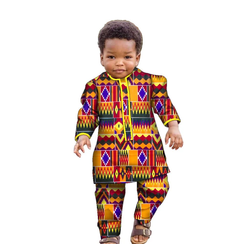 African Boys Dashiki Set – Cotton Ankara Print Top & Pants Kids Outfit (Bazin Riche Style) - Free Delivery Worldwide only at Flexi Africa