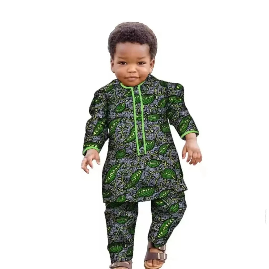 African Boys Dashiki Set – Cotton Ankara Print Top & Pants Kids Outfit (Bazin Riche Style) - Free Delivery Worldwide only at Flexi Africa