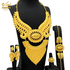 African Bridal Wedding Party Jewelry Set: Gold-Colored Necklace, Earrings, and Big Pendant Ensemble - Flexi Africa FREE POST