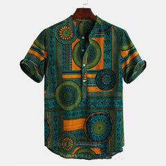 Men's Dashiki Print Summer Shirts - African Tribal Bazin Riche Hip Hop Short Sleeve Fashion - Free Delivery Worldwide only at Flexi Africa